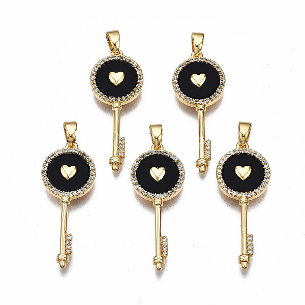 PandaHall Brass Micro Pave Clear Cubic Zirconia Pendants, with Enamel, Nickel Free, Key with Heart, Real 18K Gold Plated, Black, 29x11.5x3mm...
PandaHall Brass Micro Pave Clear Cubic Zirconia Pendants, with Enamel, Nickel Free, Key with Heart, Real 18K Gold Plated, Black, 29x11.5x3mm...