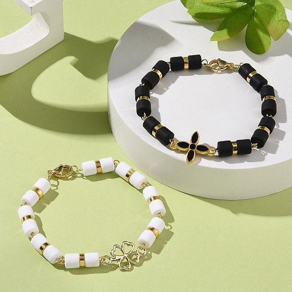 PandaHall Handmade Polymer Clay Bead Bracelets Sets, Flower Alloy Enamel Link Bracelets for Women, Black & White, Golden, 7-3/8 inch(18.8cm)...
PandaHall Handmade Polymer Clay Bead Bracelets Sets, Flower Alloy Enamel Link Bracelets for Women, Black & White, Golden, 7-3/8 inch(18.8cm)...