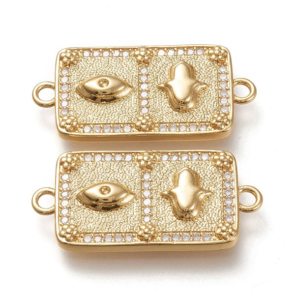 PandaHall Brass Micro Pave Cubic Zirconia Links Connectors, Rectangle with Eye & Hamsa Hand, Clear, Real 18K Gold Plated, 31.5x15x3mm, Hole...
PandaHall Brass Micro Pave Cubic Zirconia Links Connectors, Rectangle with Eye & Hamsa Hand, Clear, Real 18K Gold Plated, 31.5x15x3mm, Hole...
