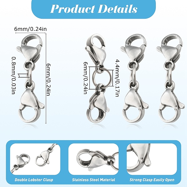 PandaHall SUNNYCLUE 20 Sets 304 Stainless Steel Lobster Claw Clasps, with Jump Rings, Stainless Steel Color, 10x6mm, Hole: 4.4mm 304...
PandaHall SUNNYCLUE 20 Sets 304 Stainless Steel Lobster Claw Clasps, with Jump Rings, Stainless Steel Color, 10x6mm, Hole: 4.4mm 304...
