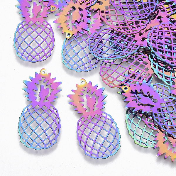 PandaHall Ion Plating(IP) 201 Stainless Steel Filigree Pendants, Etched Metal Embellishments, Pineapple, Rainbow Color, 35.5x16x0.3mm, Hole...
PandaHall Ion Plating(IP) 201 Stainless Steel Filigree Pendants, Etched Metal Embellishments, Pineapple, Rainbow Color, 35.5x16x0.3mm, Hole...