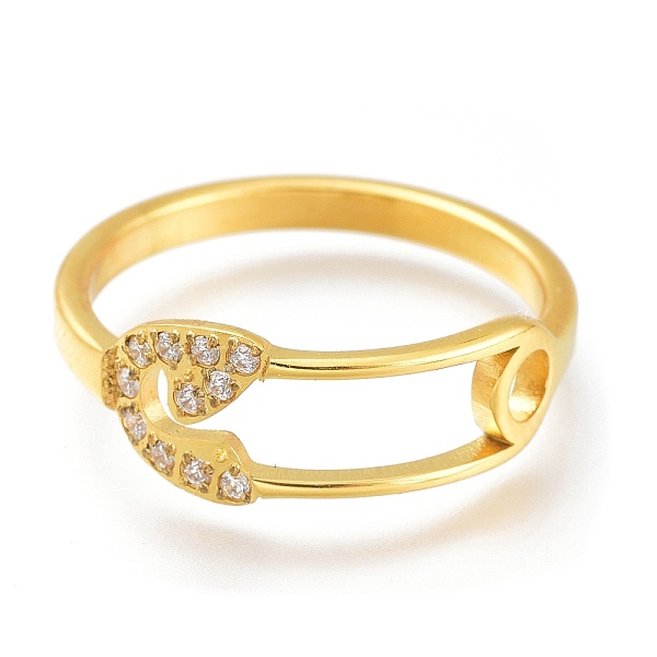 PandaHall 304 Stainless Steel Finger Rings, with Clear Cubic Zirconia, Wide Band Rings, Safety Pin Shape, Golden, US Size 6~9, Inner...
PandaHall 304 Stainless Steel Finger Rings, with Clear Cubic Zirconia, Wide Band Rings, Safety Pin Shape, Golden, US Size 6~9, Inner...