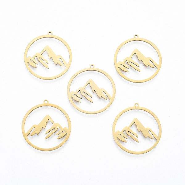 PandaHall 201 Stainless Steel Pendants, Ring with Mountain Charm, Real 18K Gold Plated, 27.5x26x1mm, Hole: 1.4mm 201 Stainless Steel Ring
PandaHall 201 Stainless Steel Pendants, Ring with Mountain Charm, Real 18K Gold Plated, 27.5x26x1mm, Hole: 1.4mm 201 Stainless Steel Ring