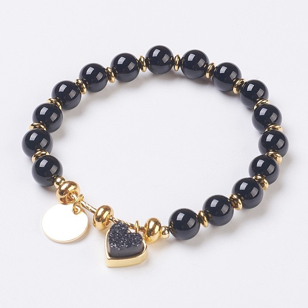PandaHall Natural Black Agate Beads Stretch Bracelets, with Electroplate Natural Druzy and Brass Findings, Heart and Flat Round, 2-1/8 inch...
PandaHall Natural Black Agate Beads Stretch Bracelets, with Electroplate Natural Druzy and Brass Findings, Heart and Flat Round, 2-1/8 inch...