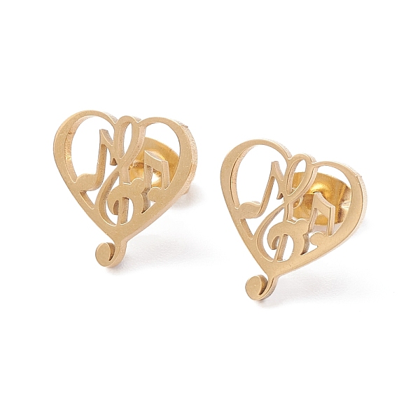 PandaHall Heart with Musical Note 304 Stainless Steel Stud Earrings for Women, Golden, 13x12.5mm, Pin: 0.7mm 304 Stainless Steel Heart
PandaHall Heart with Musical Note 304 Stainless Steel Stud Earrings for Women, Golden, 13x12.5mm, Pin: 0.7mm 304 Stainless Steel Heart
