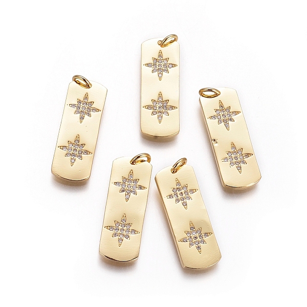 PandaHall Brass Pendants, with Micro Pave Cubic Zirconia and Jump Rings, Rectangle with Star, Clear, Golden, 26x9x1.5mm, Hole: 3mm...
PandaHall Brass Pendants, with Micro Pave Cubic Zirconia and Jump Rings, Rectangle with Star, Clear, Golden, 26x9x1.5mm, Hole: 3mm...