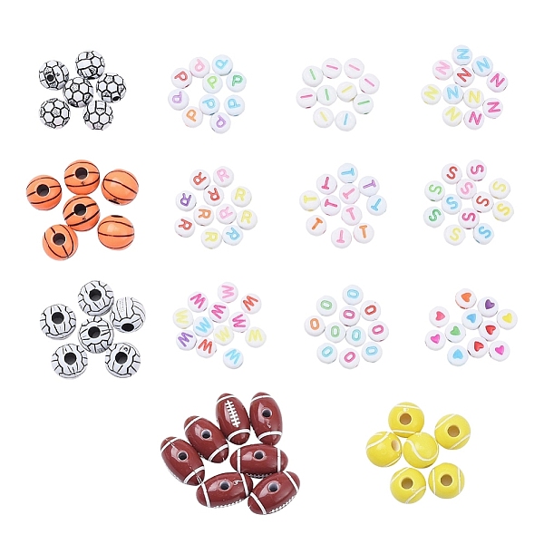 PandaHall Acrylic Beads Set, Including Basketball & Football/Soccer Ball & Volleyball & Tennis & Rugby Craft Style Acrylic Beads, Flat Round..., Multicolor
PandaHall Acrylic Beads Set, Including Basketball & Football/Soccer Ball & Volleyball & Tennis & Rugby Craft Style Acrylic Beads, Flat Round..., Multicolor