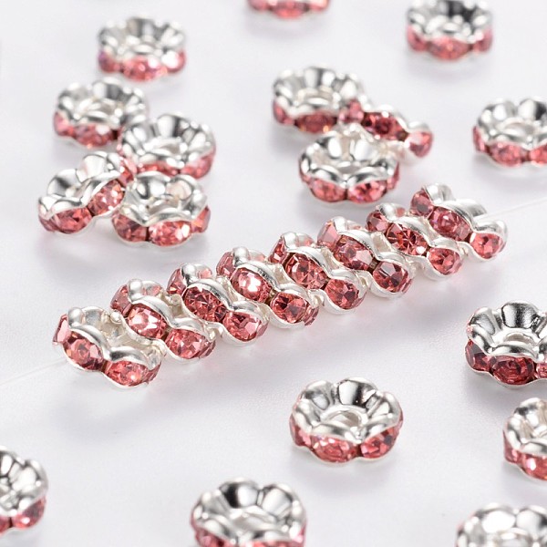 PandaHall Brass Rhinestone Spacer Beads, Grade A, Pink Rhinestone, Silver Color Plated, Nickel Free, Size: about 6mm in diameter, 3mm thick...
PandaHall Brass Rhinestone Spacer Beads, Grade A, Pink Rhinestone, Silver Color Plated, Nickel Free, Size: about 6mm in diameter, 3mm thick...