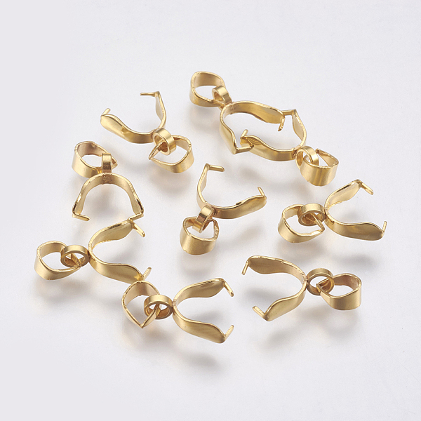 PandaHall 304 Stainless Steel Pinch Bails, Golden, 14.5mm, Hole: 4x3.5mm, Pin: 0.6mm, Bail: 9.5x2.5mm 304 Stainless Steel
PandaHall 304 Stainless Steel Pinch Bails, Golden, 14.5mm, Hole: 4x3.5mm, Pin: 0.6mm, Bail: 9.5x2.5mm 304 Stainless Steel