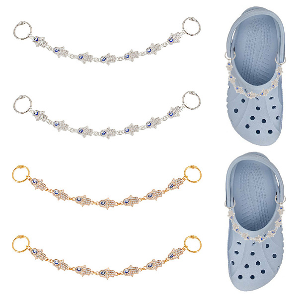 PandaHall 1 Set Alloy Crystal Rhinestone Hamsa Hand with Evil Eye Link Shoe Decoration Chain, with Iron Loose Leaf Hinged Rings, Platinum &...
PandaHall 1 Set Alloy Crystal Rhinestone Hamsa Hand with Evil Eye Link Shoe Decoration Chain, with Iron Loose Leaf Hinged Rings, Platinum &...