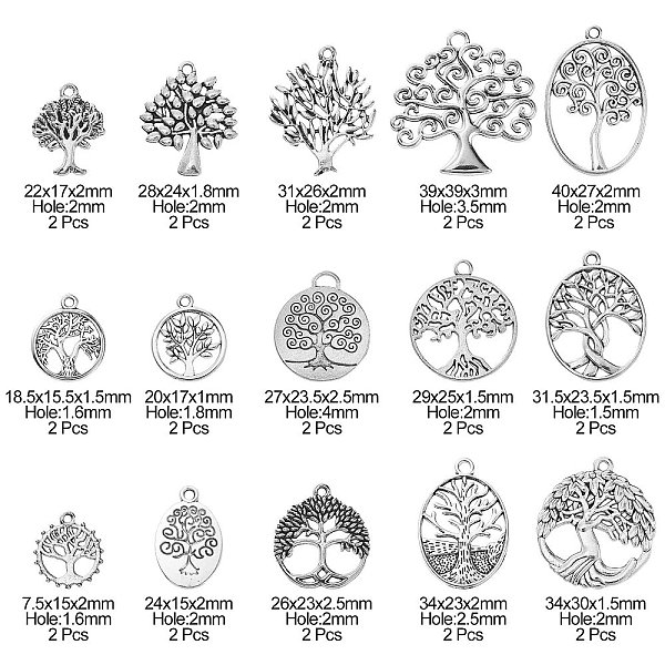 PandaHall 30Pcs 15 Style Tibetan Style Alloy Pendants Sets, Tree of Life, Antique Silver, 17.5~40x15~39x1~2.5mm, Hole: 1.5~4mm, 2pcs/style...
PandaHall 30Pcs 15 Style Tibetan Style Alloy Pendants Sets, Tree of Life, Antique Silver, 17.5~40x15~39x1~2.5mm, Hole: 1.5~4mm, 2pcs/style...