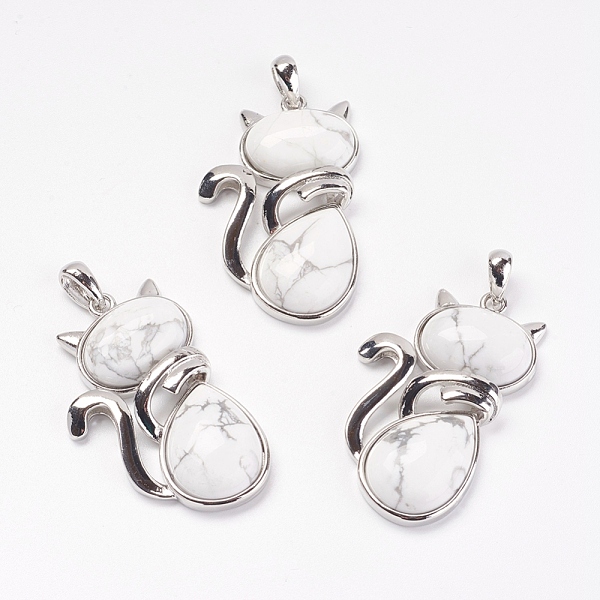 PandaHall Natural Howlite Kitten Pendants, with Brass Findings, Cat Silhouette Shape, Platinum, 44x26.5x7.5mm, Hole: 4x6mm Howlite Cat Shape
PandaHall Natural Howlite Kitten Pendants, with Brass Findings, Cat Silhouette Shape, Platinum, 44x26.5x7.5mm, Hole: 4x6mm Howlite Cat Shape