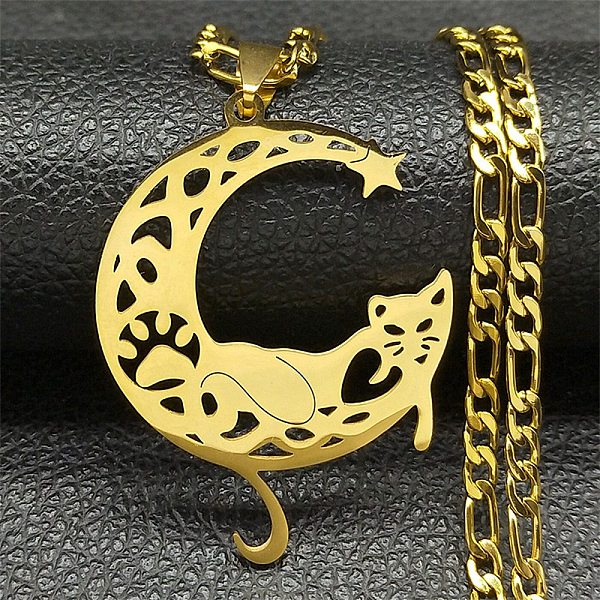 PandaHall 304 Stainless Steel Necklaces, Cat with Moon Pendant Necklaces, Golden, 20.20 inch(51.3cm) 304 Stainless Steel Cat Shape
PandaHall 304 Stainless Steel Necklaces, Cat with Moon Pendant Necklaces, Golden, 20.20 inch(51.3cm) 304 Stainless Steel Cat Shape