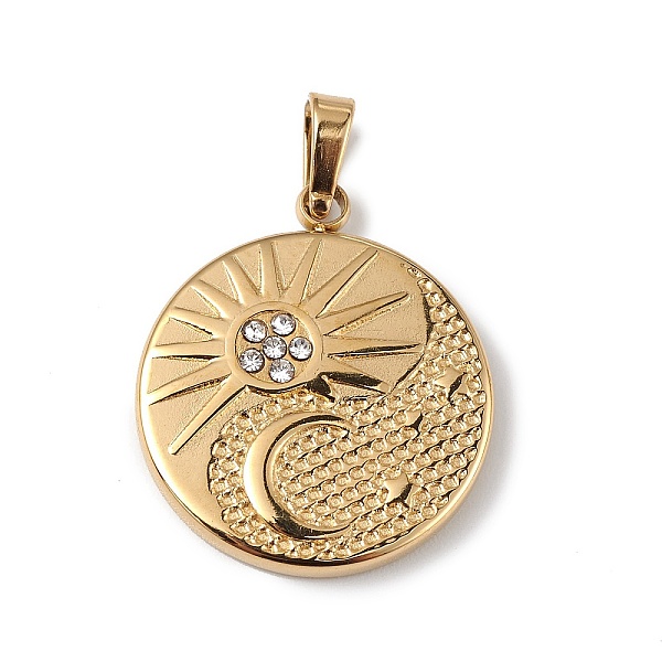 PandaHall Ion Plating(IP) 304 Stainless Steel with Crystal Rhinestone Pendants, Flat Round with Moon & Sun Charms, Golden, 18x15.5x2mm, Hole..., Clear
PandaHall Ion Plating(IP) 304 Stainless Steel with Crystal Rhinestone Pendants, Flat Round with Moon & Sun Charms, Golden, 18x15.5x2mm, Hole..., Clear