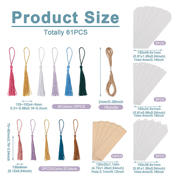 PandaHall Boutigem DIY Bookmark Making Kit, Including 15Pcs Blank Wood Pendants, 15Pcs Blank Acrylic Pendants, 30Pcs Polyester Tassels, 1..., Multicolor
PandaHall Boutigem DIY Bookmark Making Kit, Including 15Pcs Blank Wood Pendants, 15Pcs Blank Acrylic Pendants, 30Pcs Polyester Tassels, 1..., Multicolor