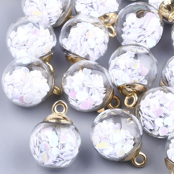 PandaHall Glass Ball Pendants, with Glitter Sequins and CCB Plastic Findings, Round with Heart, Golden, White, 21x15.5~16mm, Hole: 2mm Glass...
PandaHall Glass Ball Pendants, with Glitter Sequins and CCB Plastic Findings, Round with Heart, Golden, White, 21x15.5~16mm, Hole: 2mm Glass...