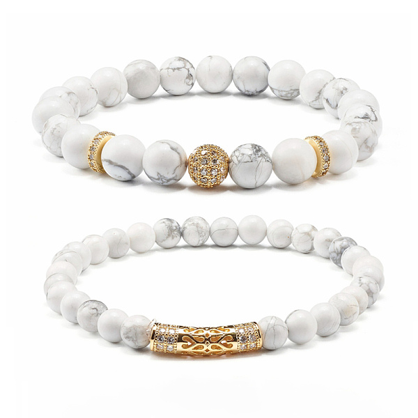 PandaHall Natural Howlite Round Beads Stretch Bracelets Set, Round & Tube Brass Micro Pave Cubic Zirconia Beads Bracelets, Golden, Inner..., Clear
PandaHall Natural Howlite Round Beads Stretch Bracelets Set, Round & Tube Brass Micro Pave Cubic Zirconia Beads Bracelets, Golden, Inner..., Clear