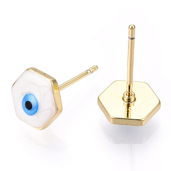 PandaHall Enamel Hexagon with Evil Eye Stud Earrings, Real 18K Gold Plated Brass Jewelry for Women, White, 8x9mm, Pin: 0.8mm Brass Evil Eye...
PandaHall Enamel Hexagon with Evil Eye Stud Earrings, Real 18K Gold Plated Brass Jewelry for Women, White, 8x9mm, Pin: 0.8mm Brass Evil Eye...