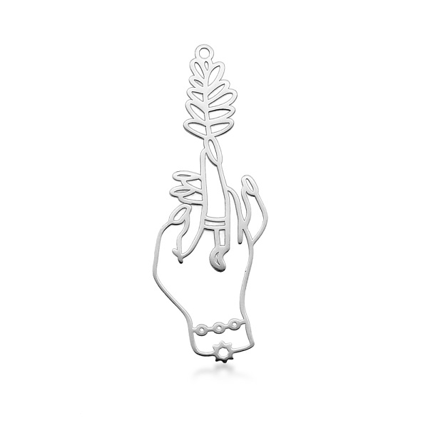 PandaHall 201 Stainless Steel Big Pendants, Laser Cut, Hand, Stainless Steel Color, 51.5x19x1mm, Hole: 1.6mm 201 Stainless Steel Palm
PandaHall 201 Stainless Steel Big Pendants, Laser Cut, Hand, Stainless Steel Color, 51.5x19x1mm, Hole: 1.6mm 201 Stainless Steel Palm