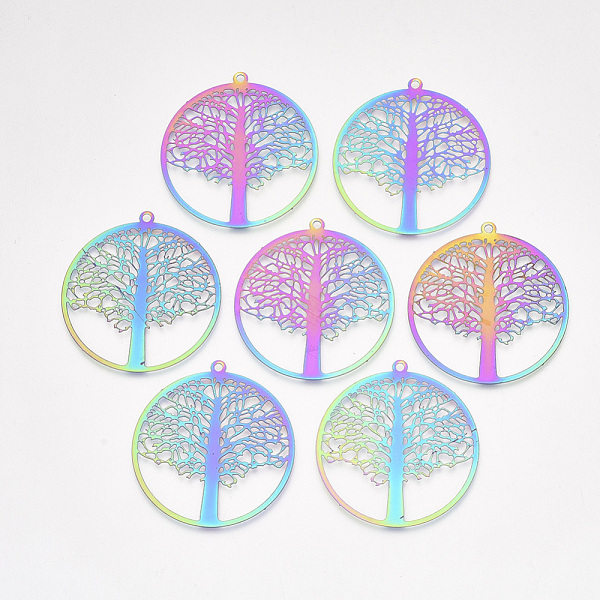 PandaHall Ion Plating(IP) 201 Stainless Steel Filigree Pendants, Etched Metal Embellishments, Flat Round with Tree of Life, Rainbow Color...
PandaHall Ion Plating(IP) 201 Stainless Steel Filigree Pendants, Etched Metal Embellishments, Flat Round with Tree of Life, Rainbow Color...
