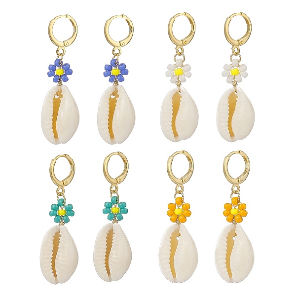 PandaHall 4 Pair 4 Color Natural Cowrie Shell with Glass Seed Flower Dangle Hoop Earrings Set, Golden Brass Wire Wrap Jewelry for Women..., Multicolor
PandaHall 4 Pair 4 Color Natural Cowrie Shell with Glass Seed Flower Dangle Hoop Earrings Set, Golden Brass Wire Wrap Jewelry for Women..., Multicolor