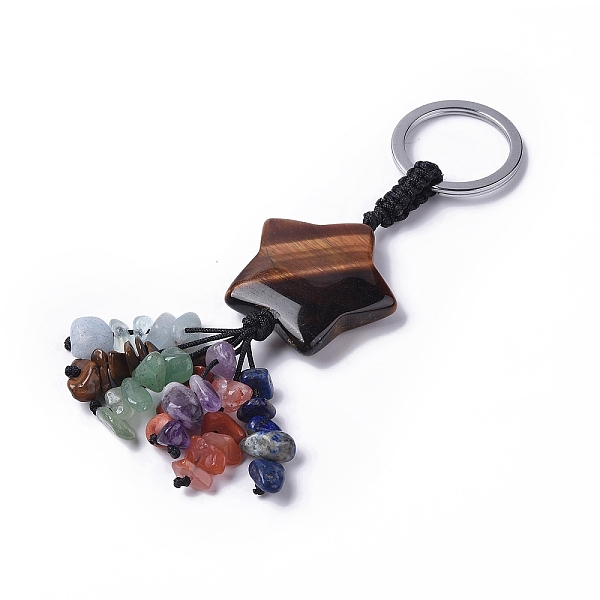 PandaHall Tiger Eye Star with Mixed Gemstone Chips Beaded Tassel Keychains, with 304 Stainless Steel Ring Clasps, 9.5~10cm Tiger Eye Star
PandaHall Tiger Eye Star with Mixed Gemstone Chips Beaded Tassel Keychains, with 304 Stainless Steel Ring Clasps, 9.5~10cm Tiger Eye Star