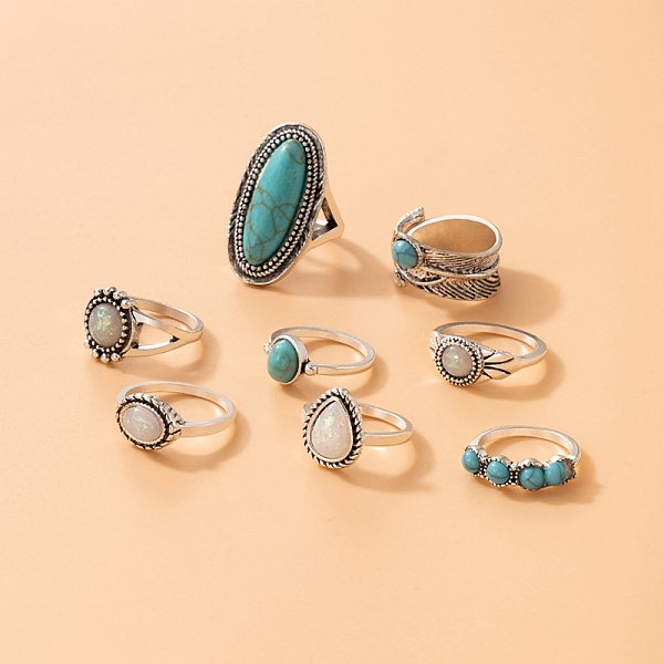 PandaHall Synthetic Turquoise Finger Rings Set, Gothic Alloy Jewelry for Women, Seashell Color, Inner Diameter: 16~18mm, 1Pc/style, 8Pcs/set...
PandaHall Synthetic Turquoise Finger Rings Set, Gothic Alloy Jewelry for Women, Seashell Color, Inner Diameter: 16~18mm, 1Pc/style, 8Pcs/set...