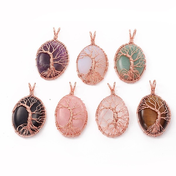 PandaHall Natural & Synthetic Mixed Gemstone Big Pendants, with Rose Gold Plated Brass Findings, Oval with Tree of Life, 58~60x34~35x13~14mm...
PandaHall Natural & Synthetic Mixed Gemstone Big Pendants, with Rose Gold Plated Brass Findings, Oval with Tree of Life, 58~60x34~35x13~14mm...