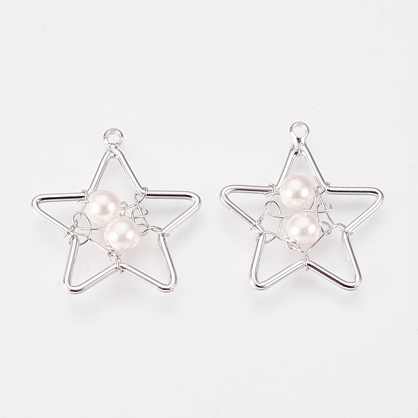 PandaHall Brass Pendants, with Acrylic Pearl Beads, Nickel Free, Star, Real Platinum Plated, 21x20x4mm, Hole: 1.4mm Brass+Plastic Star
PandaHall Brass Pendants, with Acrylic Pearl Beads, Nickel Free, Star, Real Platinum Plated, 21x20x4mm, Hole: 1.4mm Brass+Plastic Star
