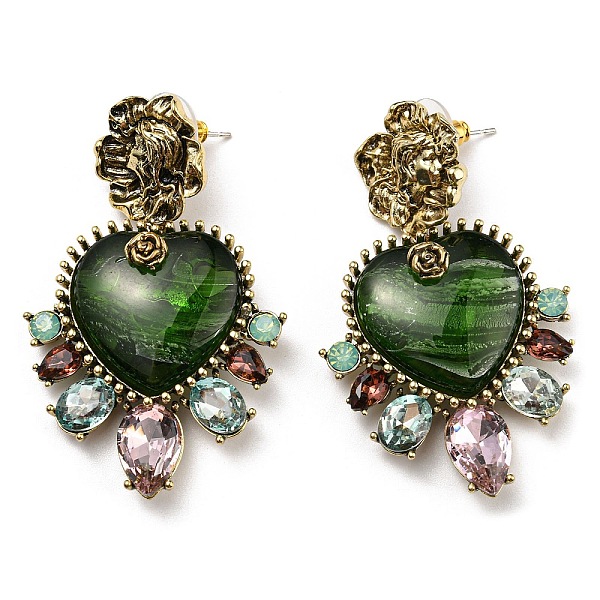 PandaHall Green Glass Dangle Stud Earrings, Antique Golden Alloy Earrings with 925 Sterling Silver Pins, Heart, 52x33mm Glass Heart Green
PandaHall Green Glass Dangle Stud Earrings, Antique Golden Alloy Earrings with 925 Sterling Silver Pins, Heart, 52x33mm Glass Heart Green