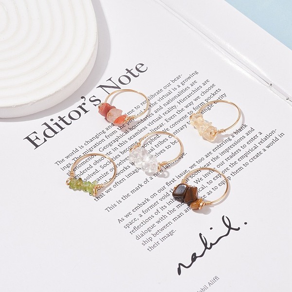 PandaHall Natural Gemstone Chips Beaded Finger Rings, Light Gold Plated Copper Wire Wrap Jewelry for Women, US Size 8 1/2(18.5mm) Mixed...
PandaHall Natural Gemstone Chips Beaded Finger Rings, Light Gold Plated Copper Wire Wrap Jewelry for Women, US Size 8 1/2(18.5mm) Mixed...