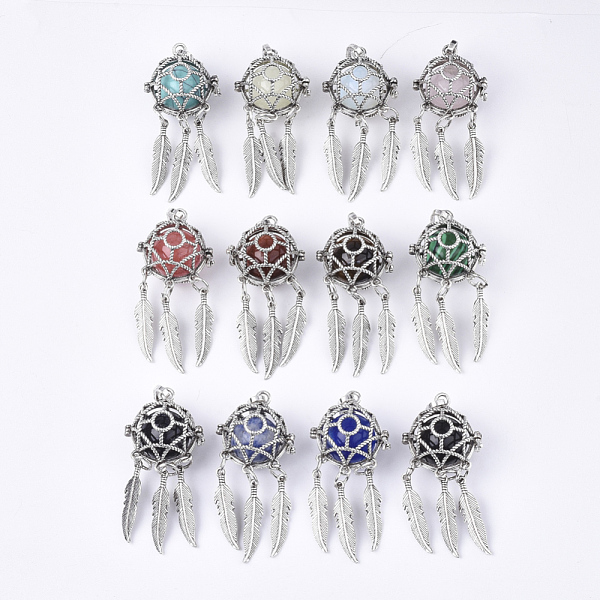 PandaHall Alloy Cage Big Pendants, Hollow Round, with Synthetic Mixed Stone Round Beads, Antique Silver, Woven Net/Web with Feather, Mixed..., Multicolor
PandaHall Alloy Cage Big Pendants, Hollow Round, with Synthetic Mixed Stone Round Beads, Antique Silver, Woven Net/Web with Feather, Mixed..., Multicolor