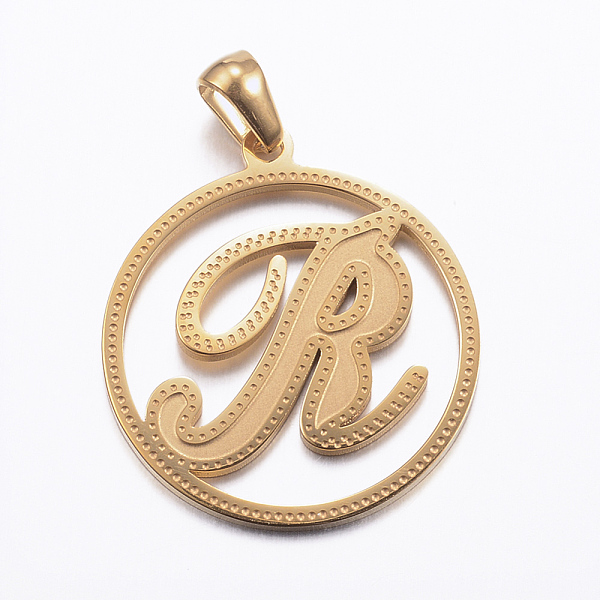 PandaHall Ion Plating(IP) 304 Stainless Steel Pendants, Flat Round with Letter, Golden, Letter.R, 28x25x1.2mm, Hole: 6x3.5mm 304 Stainless...
PandaHall Ion Plating(IP) 304 Stainless Steel Pendants, Flat Round with Letter, Golden, Letter.R, 28x25x1.2mm, Hole: 6x3.5mm 304 Stainless...