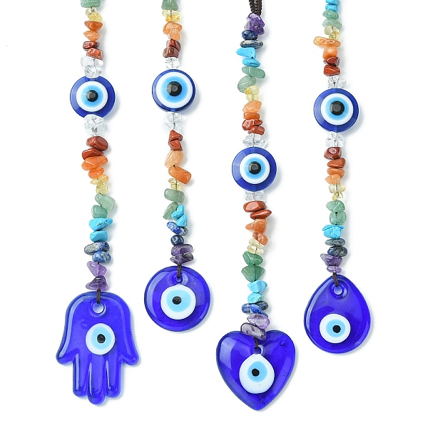 PandaHall Gemstone Chip Beaded Pendant Decorations, with Evil Eye Lampwork and Nylon Thread Hanging Ornaments, Mixed Shapes, 224~261mm..., Blue
PandaHall Gemstone Chip Beaded Pendant Decorations, with Evil Eye Lampwork and Nylon Thread Hanging Ornaments, Mixed Shapes, 224~261mm..., Blue
