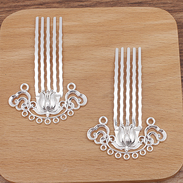 PandaHall Flower Alloy Hair Comb Findings, with Iron Comb and Loop, Silver, 61x38mm Alloy
PandaHall Flower Alloy Hair Comb Findings, with Iron Comb and Loop, Silver, 61x38mm Alloy