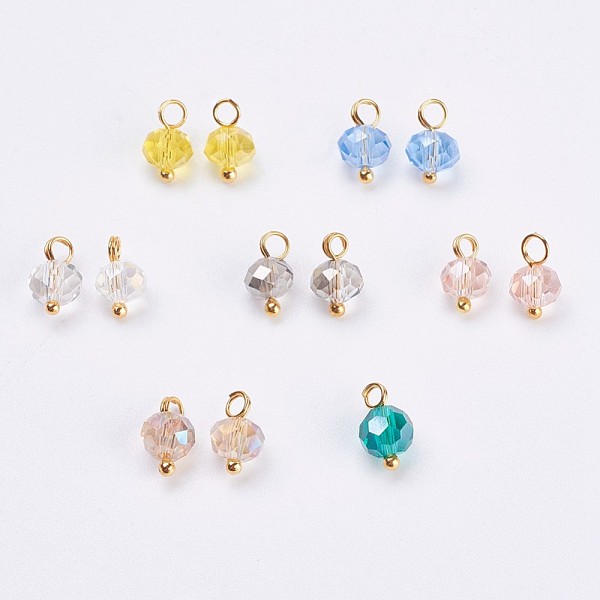 PandaHall Electroplated Glass Charms, with Brass Findings, Rondelle, Faceted, Golden, Mixed Color, 9.5x5.5~6mm, Hole: 2mm Brass+Glass..., Multicolor
PandaHall Electroplated Glass Charms, with Brass Findings, Rondelle, Faceted, Golden, Mixed Color, 9.5x5.5~6mm, Hole: 2mm Brass+Glass..., Multicolor