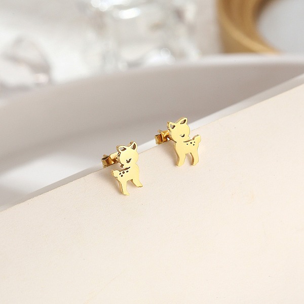 PandaHall 304 Stainless Steel Stud Earrings for Women, Deer, Golden, 11x7mm Stainless Steel Deer
PandaHall 304 Stainless Steel Stud Earrings for Women, Deer, Golden, 11x7mm Stainless Steel Deer