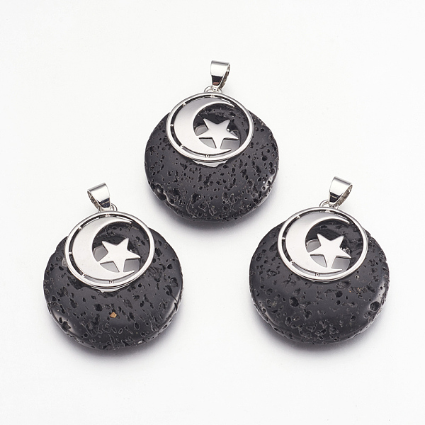 PandaHall Natural Lava Rock Pendants, with Platinum Tone Brass Findings, Flat Round with Moon and Star, Dyed, 32x28x7mm, Hole: 4x5mm Lava..., Black
PandaHall Natural Lava Rock Pendants, with Platinum Tone Brass Findings, Flat Round with Moon and Star, Dyed, 32x28x7mm, Hole: 4x5mm Lava..., Black