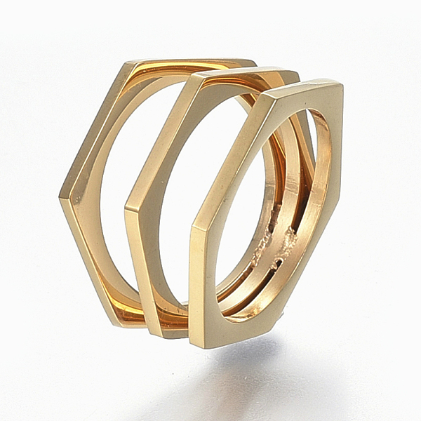 PandaHall 304 Stainless Steel Wide Band Finger Rings, Hexagon, Size 8, Golden, 18mm 304 Stainless Steel
PandaHall 304 Stainless Steel Wide Band Finger Rings, Hexagon, Size 8, Golden, 18mm 304 Stainless Steel