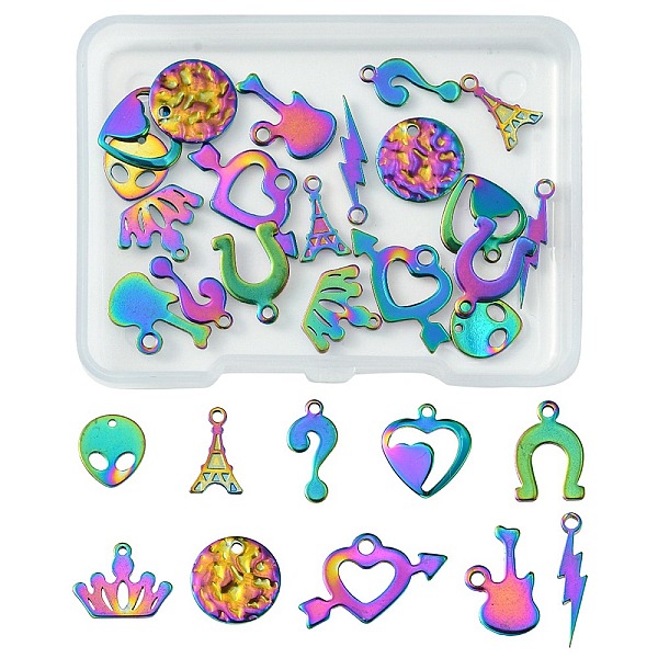 PandaHall 20Pcs 10 Styles 304 & 201 Stainless Steel Charms, Mixed Shapes, Rainbow Color, 10~18x4~19.5x1~2mm, Hole: 1~1.8mm, 2pcs/style...
PandaHall 20Pcs 10 Styles 304 & 201 Stainless Steel Charms, Mixed Shapes, Rainbow Color, 10~18x4~19.5x1~2mm, Hole: 1~1.8mm, 2pcs/style...