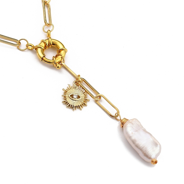 PandaHall Natural Baroque Pearl Keshi Pearl Lariat Necklaces, with Brass Paperclip Chains and Alloy Rhinestone Pendant, Sun with Eye, Golden...
PandaHall Natural Baroque Pearl Keshi Pearl Lariat Necklaces, with Brass Paperclip Chains and Alloy Rhinestone Pendant, Sun with Eye, Golden...