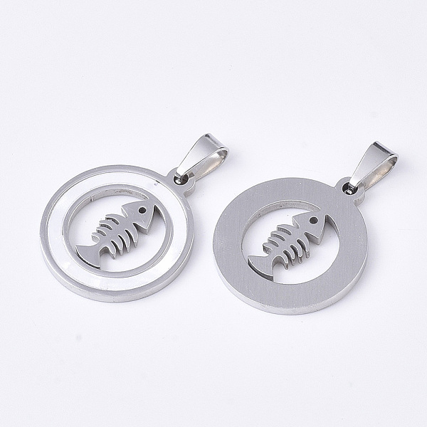 PandaHall 201 Stainless Steel Pendants, with Shell and Random Size Snap on Bails, Flat Round with Fishbone, Stainless Steel Color, 23x20x2mm...
PandaHall 201 Stainless Steel Pendants, with Shell and Random Size Snap on Bails, Flat Round with Fishbone, Stainless Steel Color, 23x20x2mm...