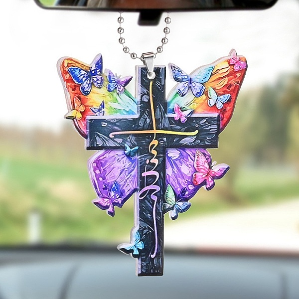 PandaHall Colorful Butterfly Faith Jesus Cross Acrylic Pendant Decoration, for Car Rear View Mirror Hanging Ornament, 315mm, Pendant...
PandaHall Colorful Butterfly Faith Jesus Cross Acrylic Pendant Decoration, for Car Rear View Mirror Hanging Ornament, 315mm, Pendant...