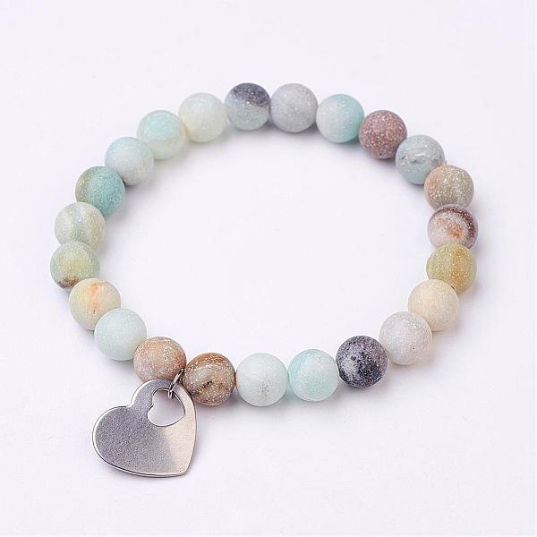 PandaHall Frosted Natural Amazonite Bead Charm Bracelets, with 304 Stainless Steel Heart Charms, 2-1/8 inch(52mm) Amazonite
PandaHall Frosted Natural Amazonite Bead Charm Bracelets, with 304 Stainless Steel Heart Charms, 2-1/8 inch(52mm) Amazonite
