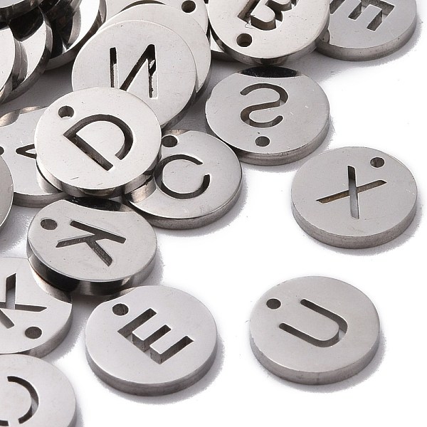 PandaHall 304 Stainless Steel Charms, Flat Round with Letter, Stainless Steel Color, Random Mixed Letters, 10x1mm, Hole: 1mm 304 Stainless...
PandaHall 304 Stainless Steel Charms, Flat Round with Letter, Stainless Steel Color, Random Mixed Letters, 10x1mm, Hole: 1mm 304 Stainless...