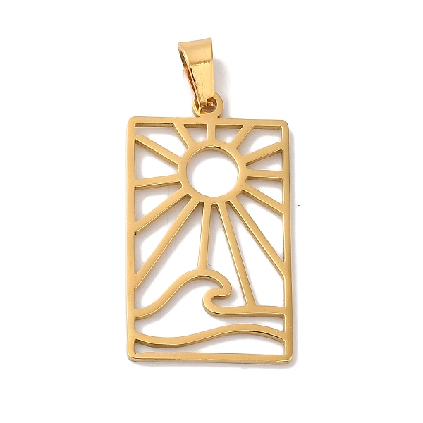 PandaHall 304 Stainless Steel Pendants, Laser Cut, Rectangle with Sun & Sea Wave Charm, Real 18K Gold Plated, 26x15x1mm, Hole: 6x3mm 304...
PandaHall 304 Stainless Steel Pendants, Laser Cut, Rectangle with Sun & Sea Wave Charm, Real 18K Gold Plated, 26x15x1mm, Hole: 6x3mm 304...