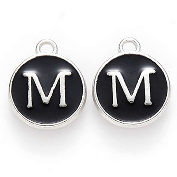 PandaHall Platinum Plated Alloy Charms, Cadmium Free & Lead Free, with Enamel, Enamelled Sequins, Flat Round with Letter, Letter.M..., Black
PandaHall Platinum Plated Alloy Charms, Cadmium Free & Lead Free, with Enamel, Enamelled Sequins, Flat Round with Letter, Letter.M..., Black