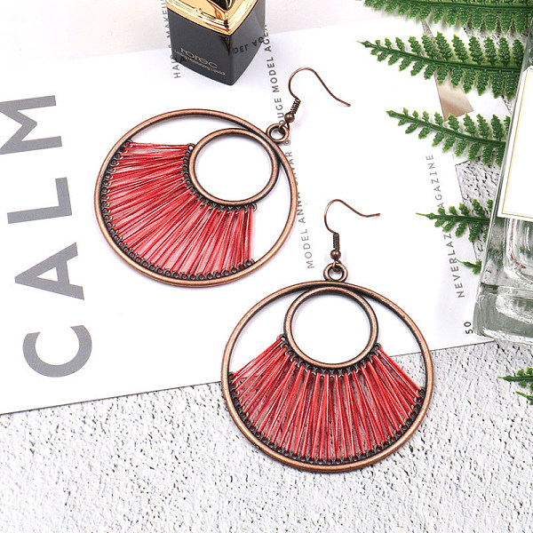 PandaHall Creative Design Alloy Dangle Earrings, with Yarn, Flat Round, Red Copper, Red, 75x55mm Yarn Red
PandaHall Creative Design Alloy Dangle Earrings, with Yarn, Flat Round, Red Copper, Red, 75x55mm Yarn Red
