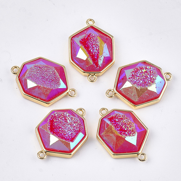 PandaHall Electroplate Synthetic Druzy Agate Links connectors, with Brass Findings, Heptagon, Golden, Camellia, 27x18x7~8mm, Hole: 1.6mm..., Pink
PandaHall Electroplate Synthetic Druzy Agate Links connectors, with Brass Findings, Heptagon, Golden, Camellia, 27x18x7~8mm, Hole: 1.6mm..., Pink