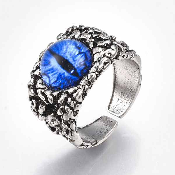 PandaHall Alloy Glass Cuff Finger Rings, Wide Band Rings, Dragon Eye, Antique Silver, Blue, Size 10, 20mm Glass Blue
PandaHall Alloy Glass Cuff Finger Rings, Wide Band Rings, Dragon Eye, Antique Silver, Blue, Size 10, 20mm Glass Blue